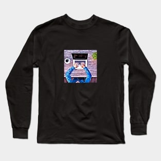 Man Blue Laptop Table Long Sleeve T-Shirt